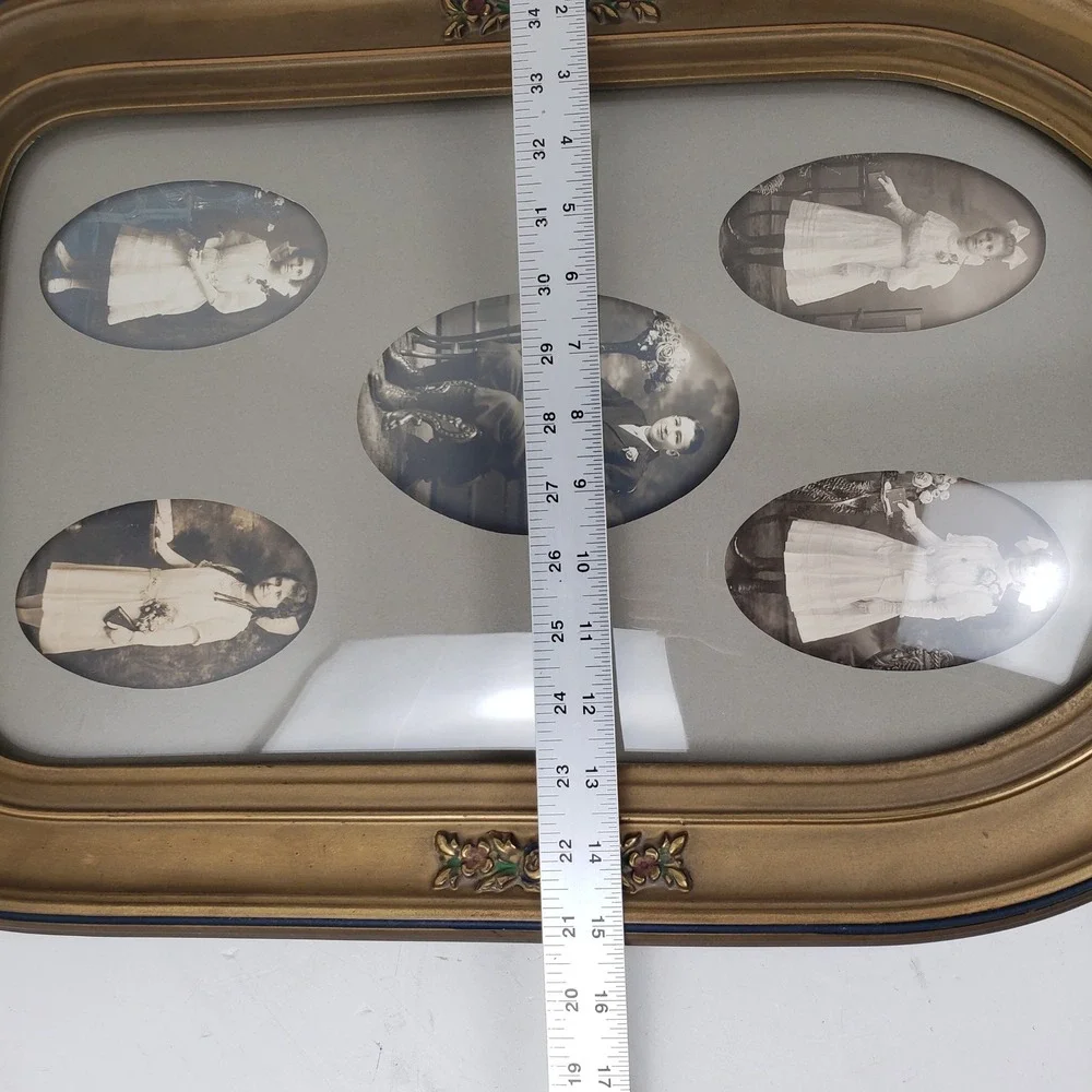 Antique Bubble Glass Frame Gold Floral Arched Multi Opening Collage 15x23